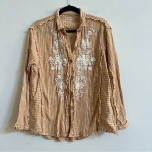 Kyla Seo Striped Embroidered Button Down Women's USA Top Size Large handmade